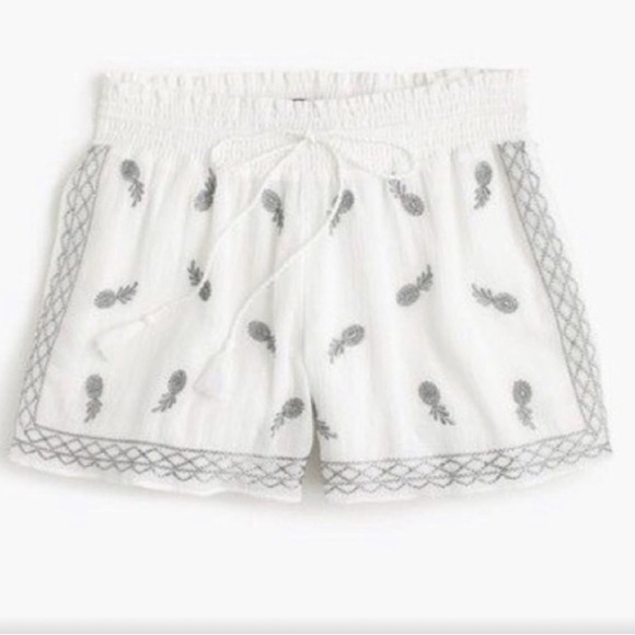 J crew cotton lined white shorts silver metallic embroidery pineapples medium - Picture 3 of 10